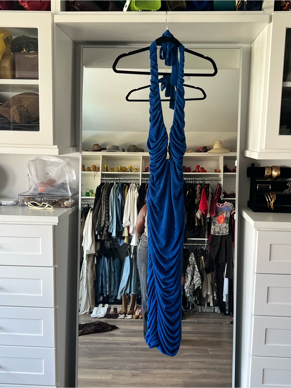 AKIRA Royal Blue Ruched Halter Midi Dress - Picture 2 of 3